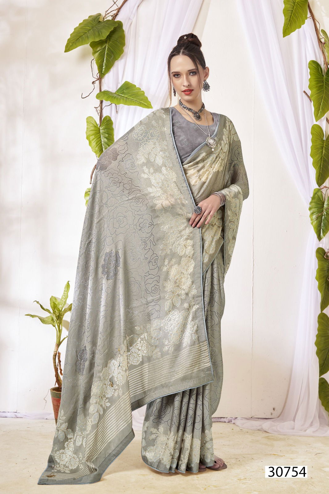 Nargis By Vallabhi Brasso Floral Printed Saree Wholesale Price In Surat